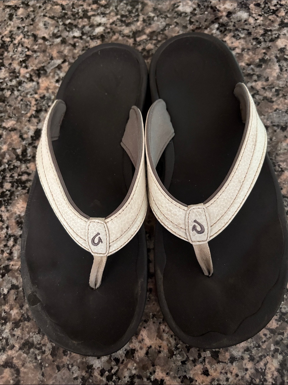 Olukai Ohana Black Flip Flops w leather  Straps. Unisex Men’s 8 women’s 9.5